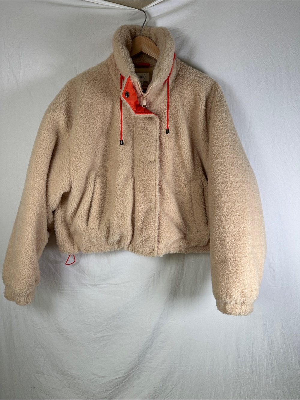 BP. Quilted Cream Crop Jacket with Bright Orange Loop